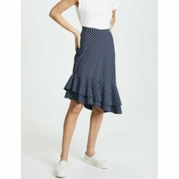 Joie Skirt Womens Size 4 Yenene Blue White Stripe Tiered Ruffle Asymmetrical Hem - Picture 2 of 10